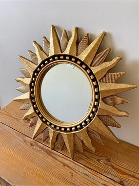 Vintage Gold Sunburst Mirror Celestial Starburst Wall Hanging 17"
